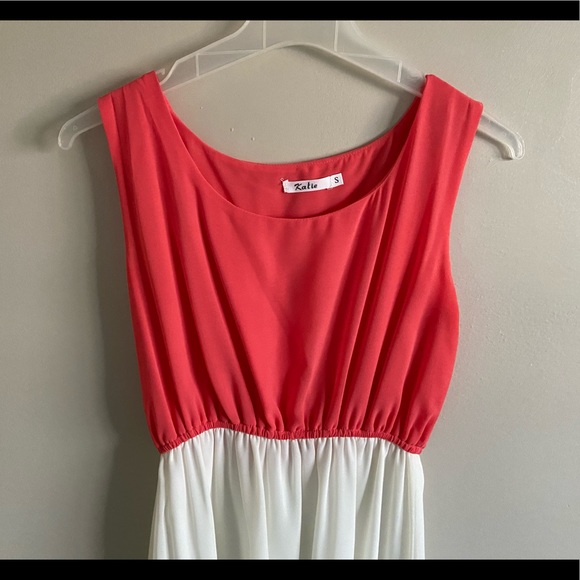 Katie Sleeveless Coral, White, Navy Summer Dress - size small - Picture 2 of 5